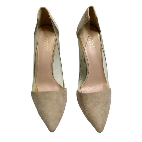 Raye Revolve Suede PVC Stiletto Heels Neutral Women’s Size 9 Pointed Toe Pumps - Picture 2 of 13